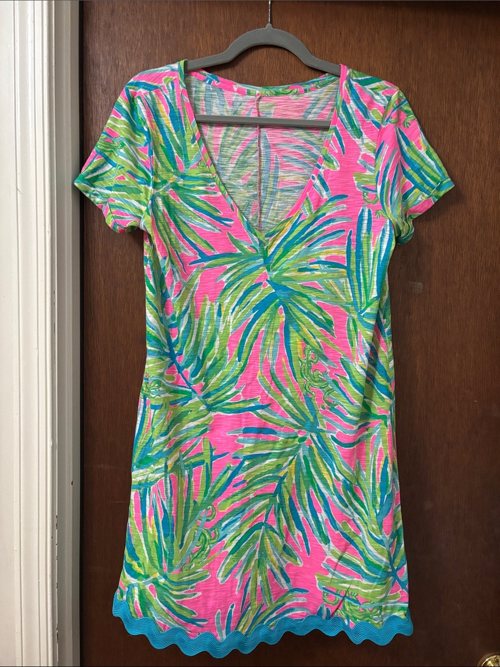 Lilly Pulitzer Pink Tropical Leaf V-Neck Dress